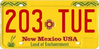 NM license plate 203TUE