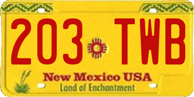NM license plate 203TWB