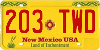 NM license plate 203TWD