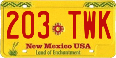 NM license plate 203TWK