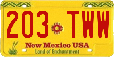 NM license plate 203TWW
