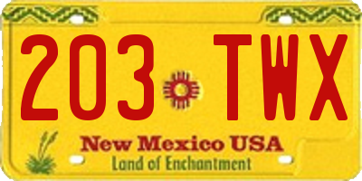NM license plate 203TWX