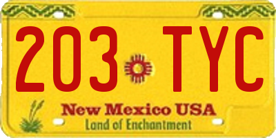 NM license plate 203TYC