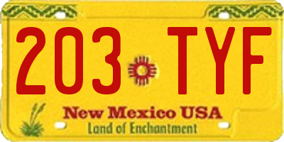 NM license plate 203TYF
