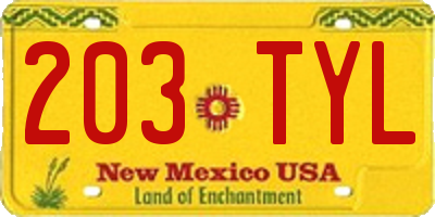 NM license plate 203TYL