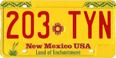 NM license plate 203TYN