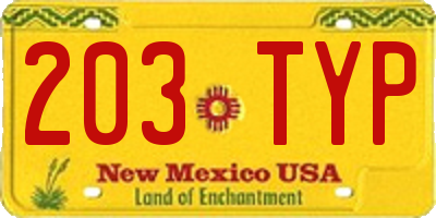 NM license plate 203TYP