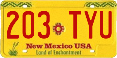 NM license plate 203TYU