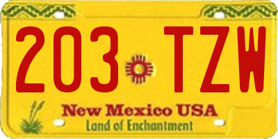 NM license plate 203TZW