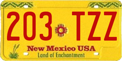 NM license plate 203TZZ