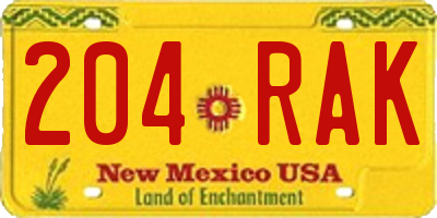 NM license plate 204RAK