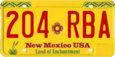NM license plate 204RBA
