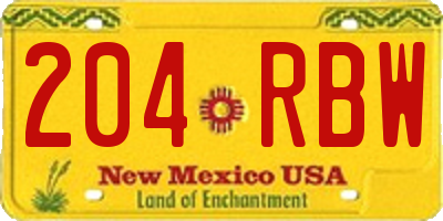 NM license plate 204RBW
