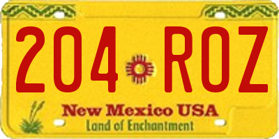 NM license plate 204ROZ