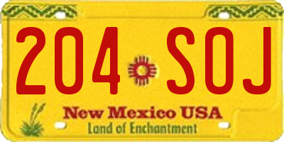 NM license plate 204SOJ