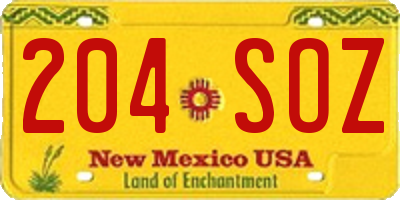 NM license plate 204SOZ