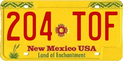 NM license plate 204TOF