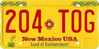 NM license plate 204TOG