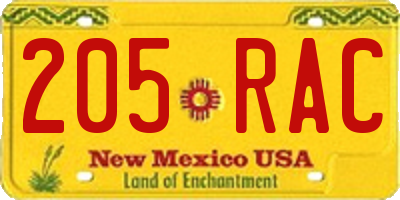 NM license plate 205RAC