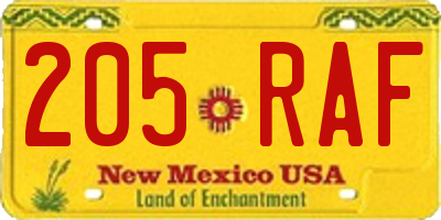 NM license plate 205RAF