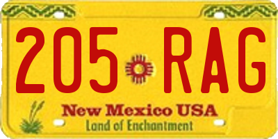 NM license plate 205RAG