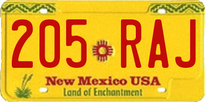 NM license plate 205RAJ