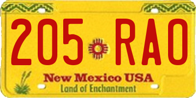 NM license plate 205RAO