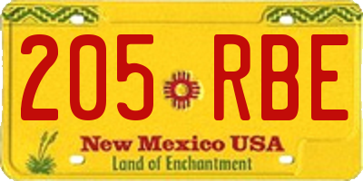 NM license plate 205RBE