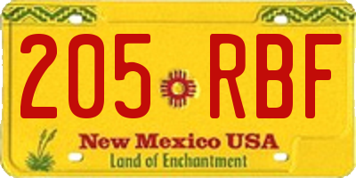 NM license plate 205RBF