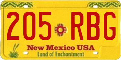 NM license plate 205RBG