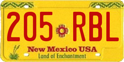 NM license plate 205RBL