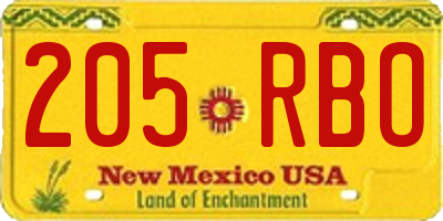 NM license plate 205RBO