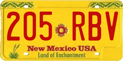 NM license plate 205RBV