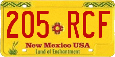 NM license plate 205RCF