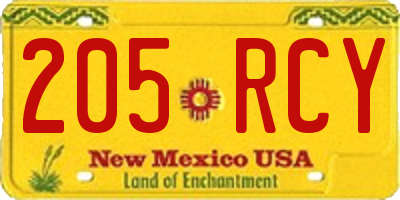 NM license plate 205RCY