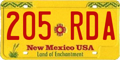 NM license plate 205RDA