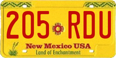 NM license plate 205RDU