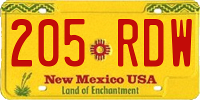 NM license plate 205RDW