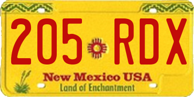 NM license plate 205RDX