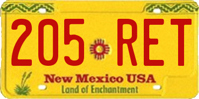 NM license plate 205RET