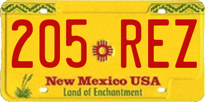 NM license plate 205REZ