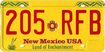 NM license plate 205RFB