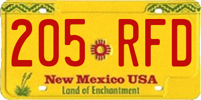 NM license plate 205RFD