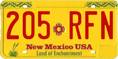 NM license plate 205RFN