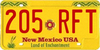 NM license plate 205RFT