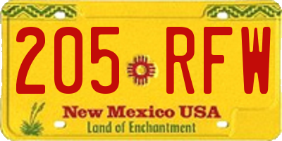 NM license plate 205RFW