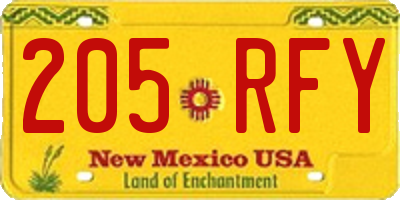 NM license plate 205RFY