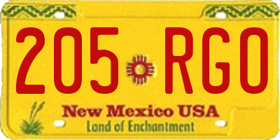 NM license plate 205RGO