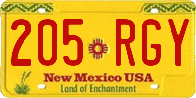 NM license plate 205RGY