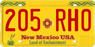 NM license plate 205RHO
